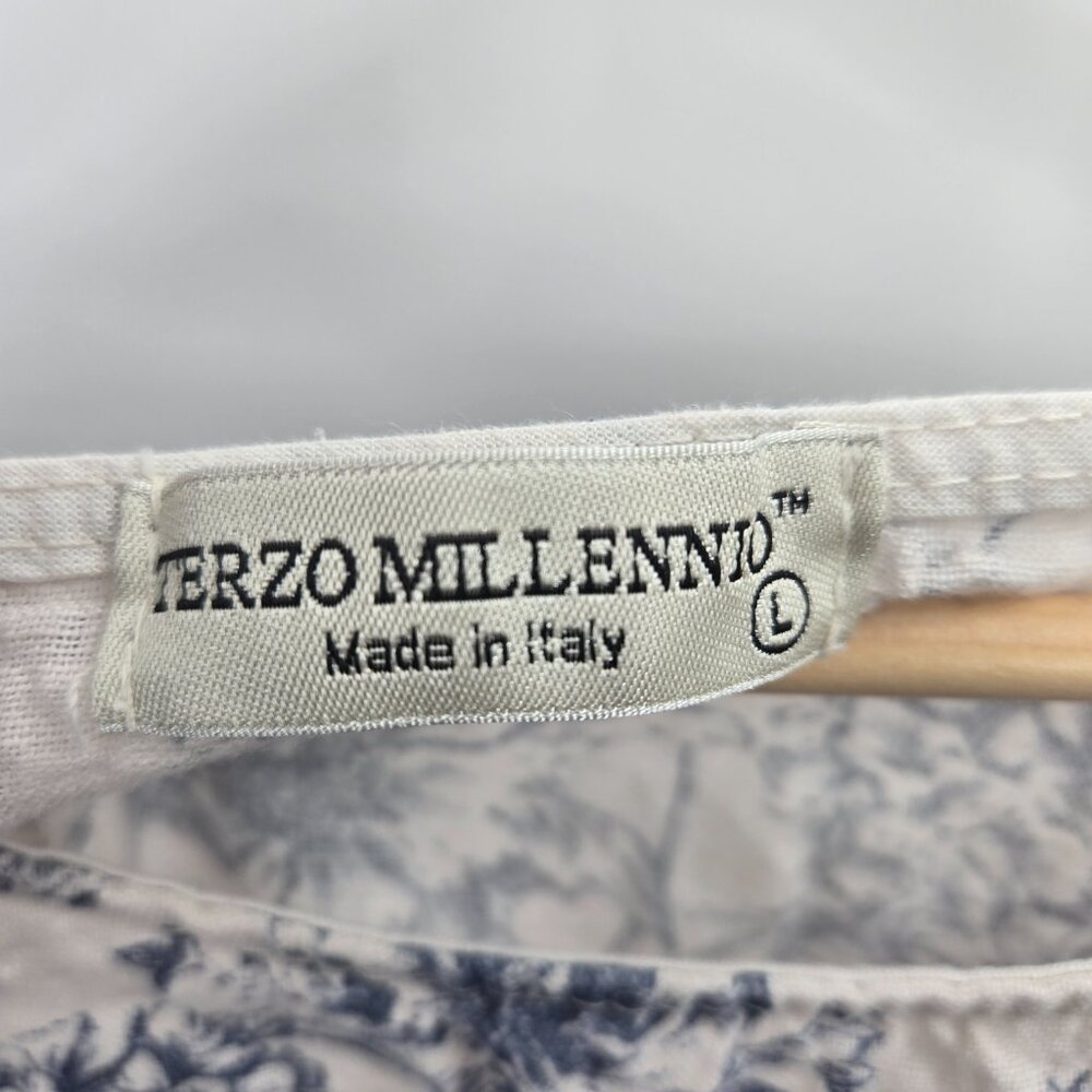Terzo Millennio Cream Blue Made in Italy 100% Linen Short Sleeved Top Large - Picture 3 of 14